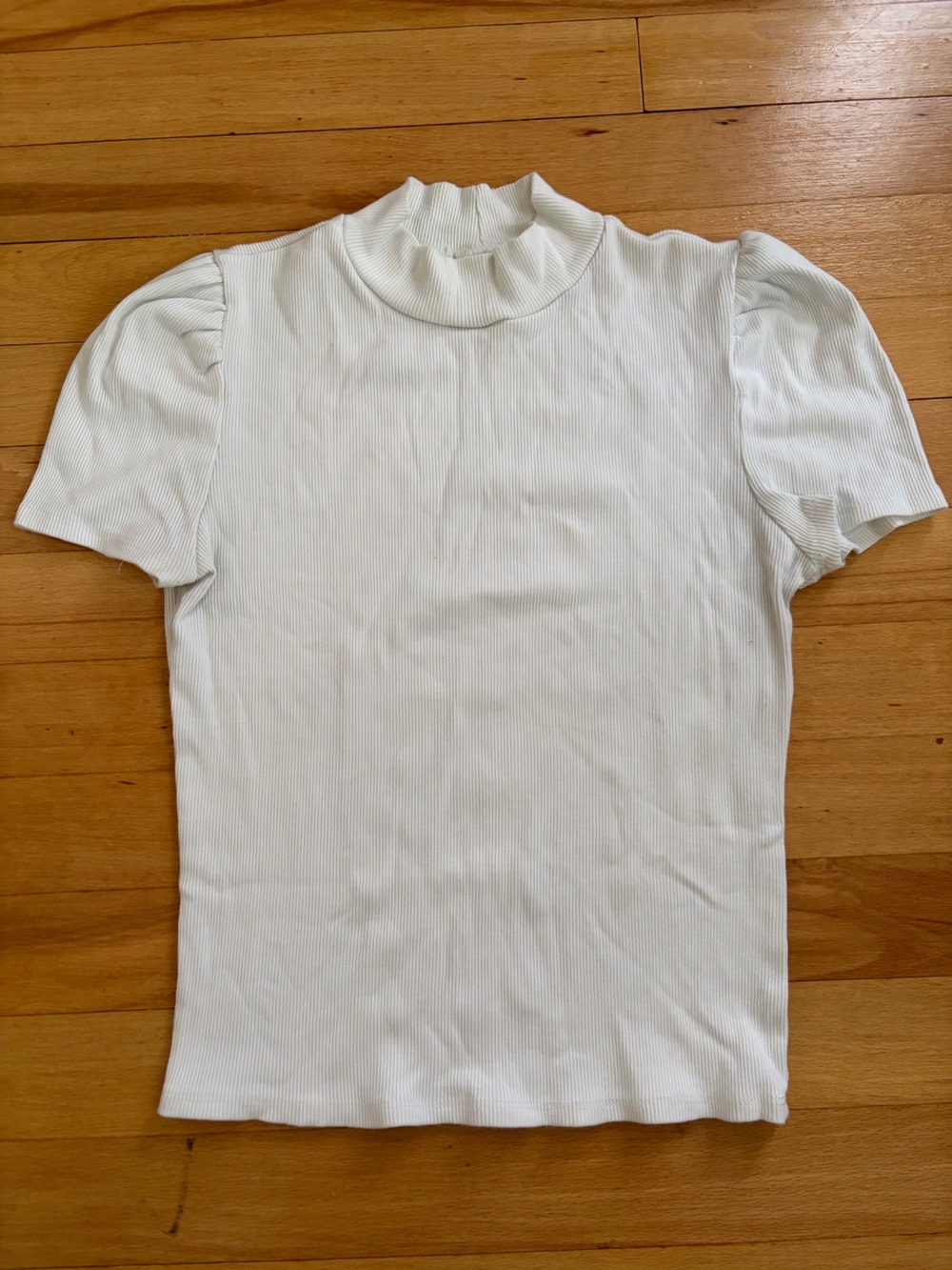 Women’s Cream Ribbed Mock Neck Short Sleeve Top